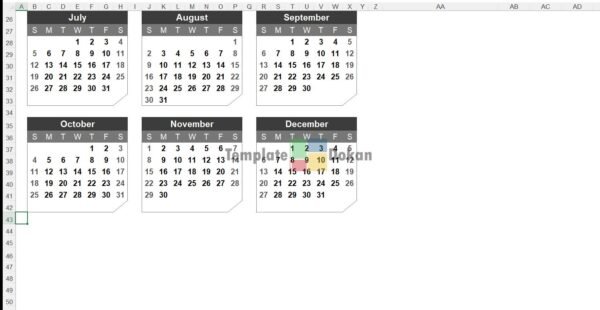 Yearly Calendar Potrait Chamfer Theme